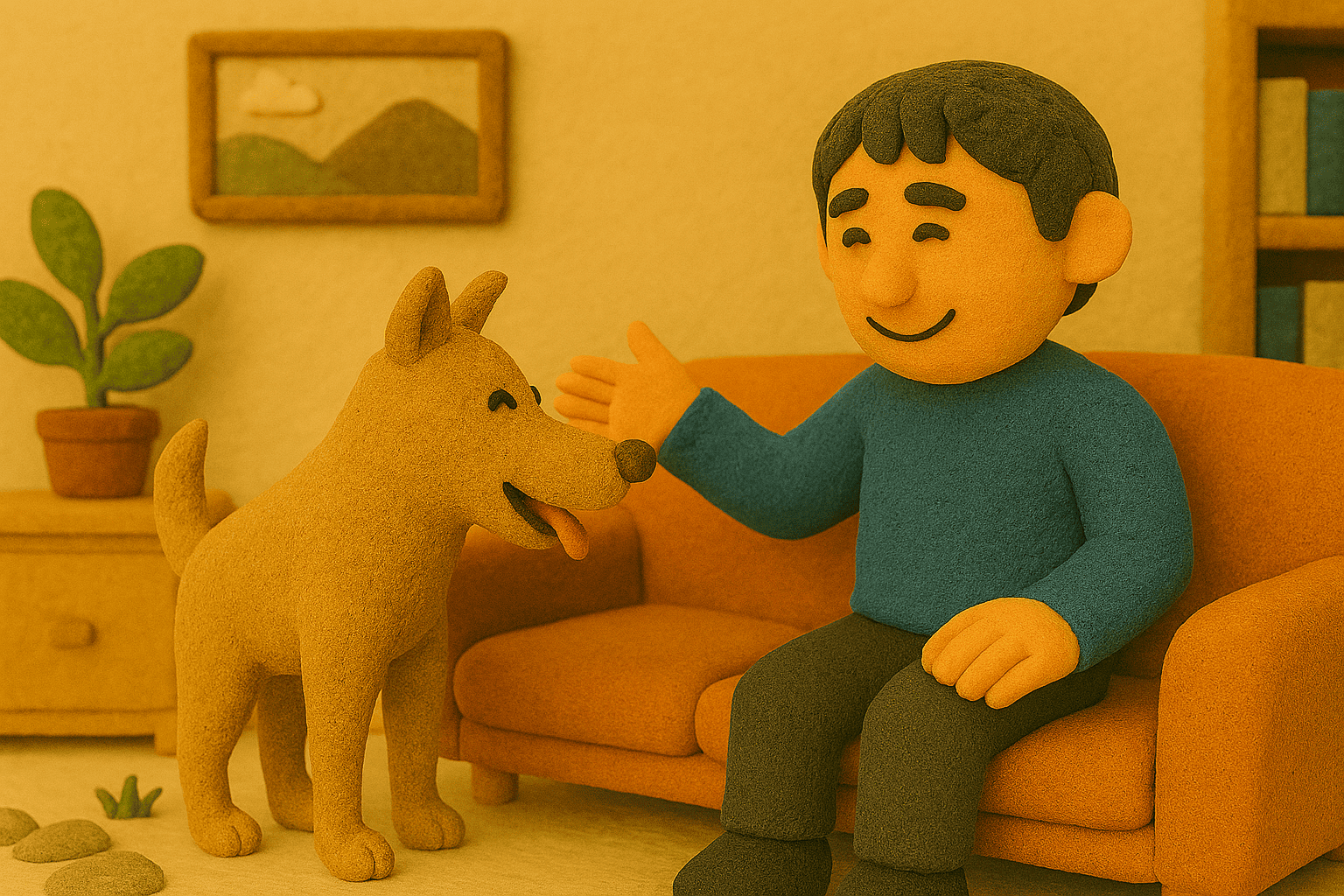 精神障害を持つ男性がグループホームのリビングでくつろいでいる
